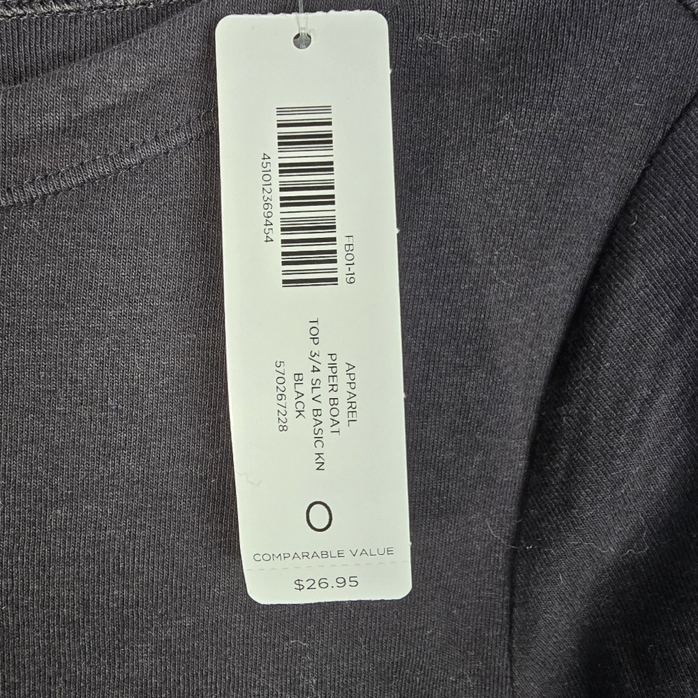 NWT Chico's Classic Black Women's 109% Cotton 3/4 Sleeve Boat Neck Top Chicos 0 - Picture 8 of 10
